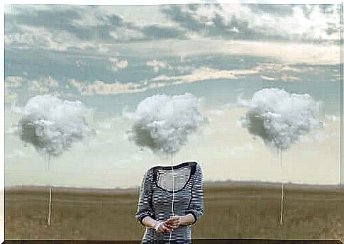 Woman with cloud in place of head