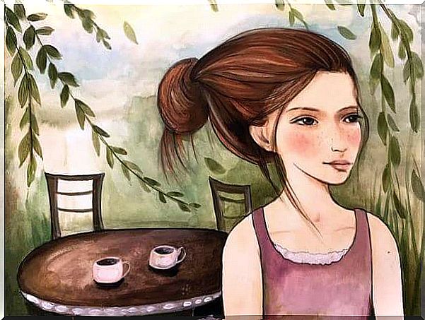 girl waiting for friend for coffee