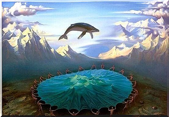 Fantastic world with flying whale