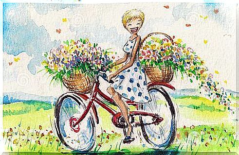 happy bicycle woman