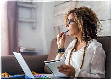 woman working thoughtfully