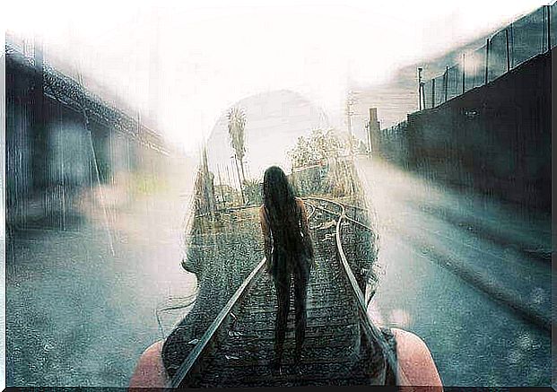 woman on train track