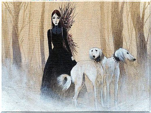 woman-with-dogs-forest