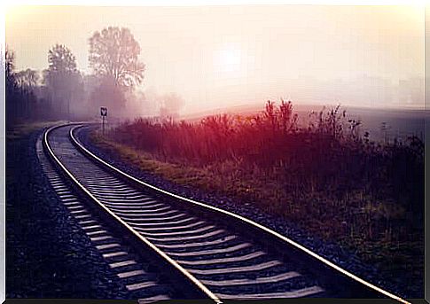 on the train tracks