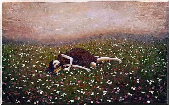 woman lying on the grass