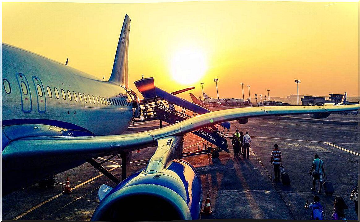 Passengers boarding a plane