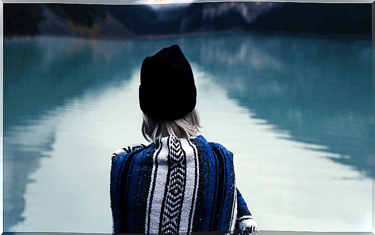 Woman in a calm and serene lake